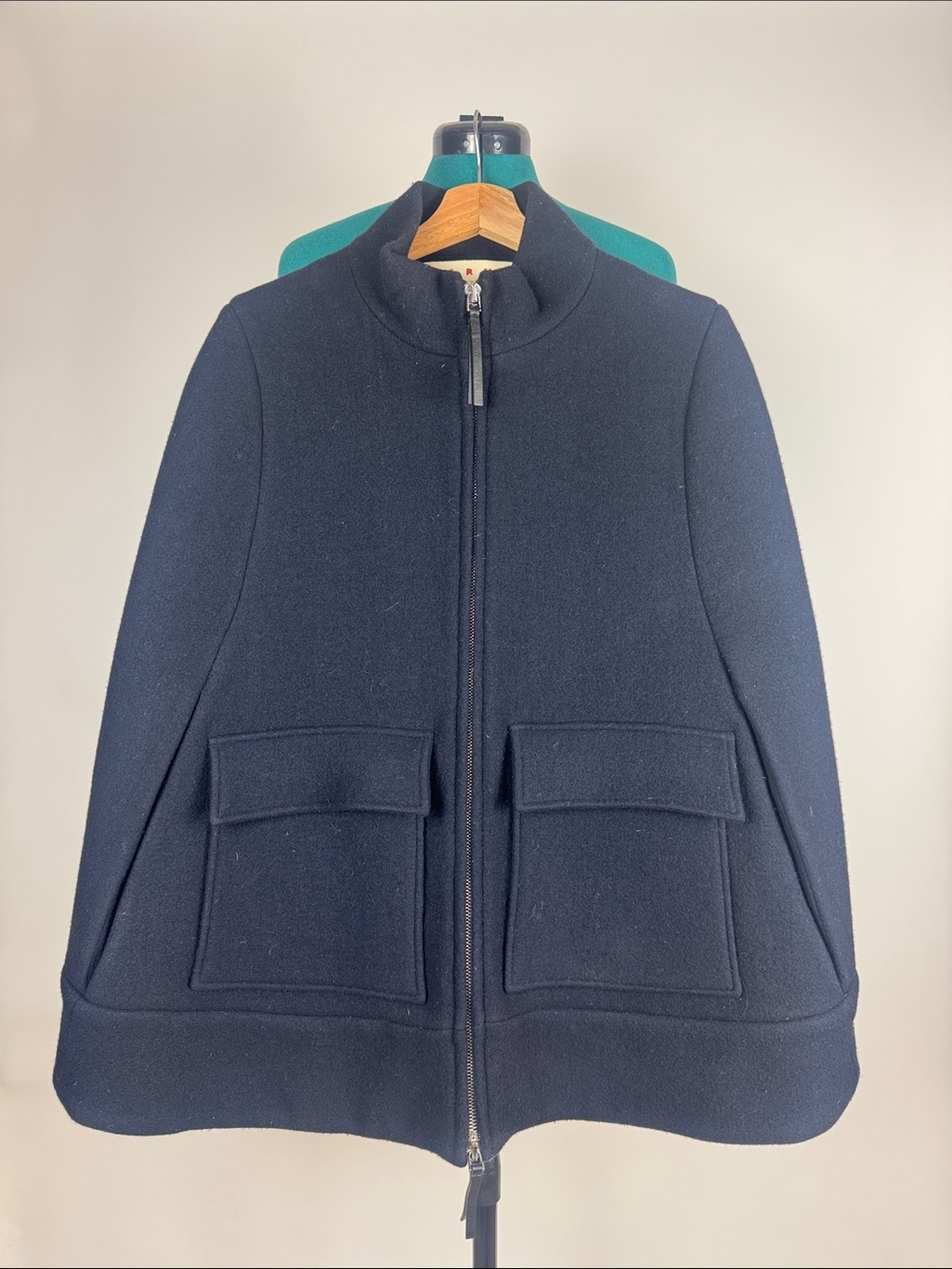 MARNI Navy Wool Zip-Front Cape Jacket